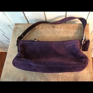 Purple suede shoulder bag w/ silver tone hardware
